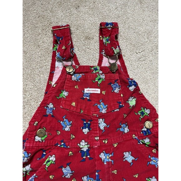 VTG 90s Cute Cumber Toddler 4T Red Corduroy Overalls Mice Cheese Print‎ Playwear - Picture 3 of 16